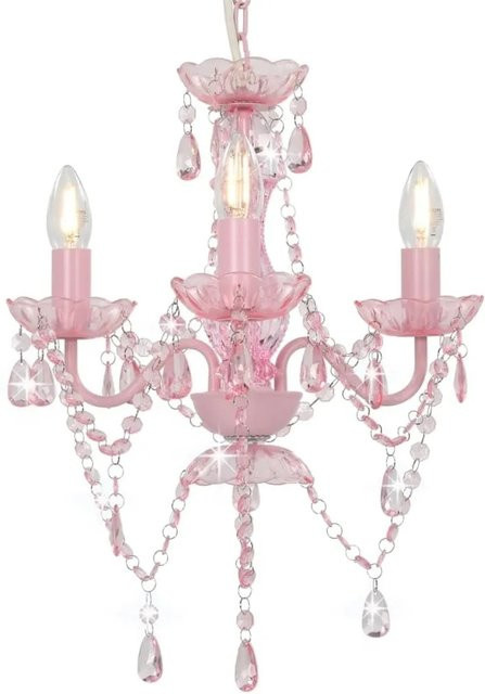 vidaXL Kronleuchter mit Perlen in Rosa, rund, 3xE14, Durchmesser: 42 cm, Höhe: 60 cm - Bild 1