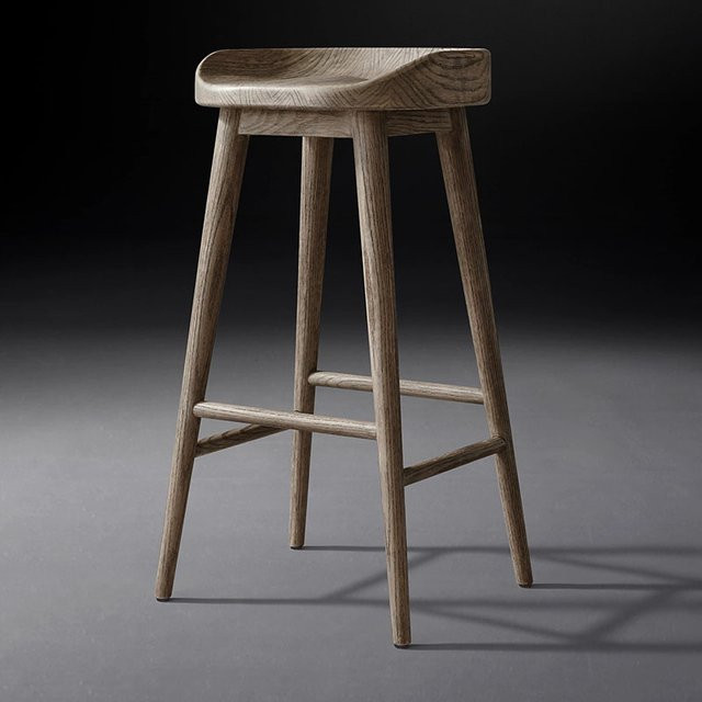 Minimalistischer Barhocker aus Holz von DUTRIEUX in Grau mit mattem Finish - Bild 1
