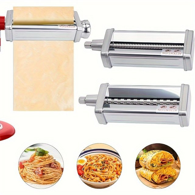 KitchenAid Nudelmaschinen-Aufsatz-Set aus Edelstahl in Silber mit Nudelrolle, Spaghetti-Schneider und Fettuccine-Schneider - Bild 1