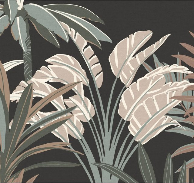 Schöner Wohnen Digitaltapete Blätter Floral in Mattschwarz, Breite: 3,18 m, Höhe: 3 m - Bild 1