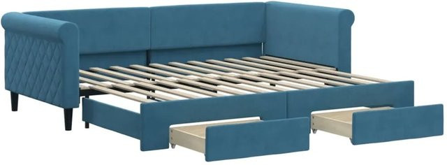 vidaXL Tagesbett ausziehbar mit Schubladen in Blau aus Samt, B/T/H: 229 x 90 x 68 cm - Bild 1
