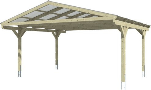 Skan Holz Carport Westerwald mit Satteldach aus Fichte Leimholz in Beige Eiche Hell B/T: 570 x 648 cm, Höhe: 308 cm - Bild 1