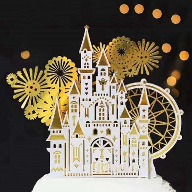 Alivparty Kuchen Topper Schloss Prinzessin in Weiß für Geburtstag und Hochzeit - Bild 1
