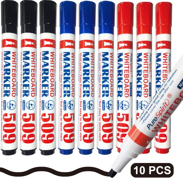 10 Stück Whiteboard-Marker von purespirit in sortierten Farben mit 1-4mm Bullet-Spitze, ungiftig und leicht abwischbar für Schule und Büro - Bild 1