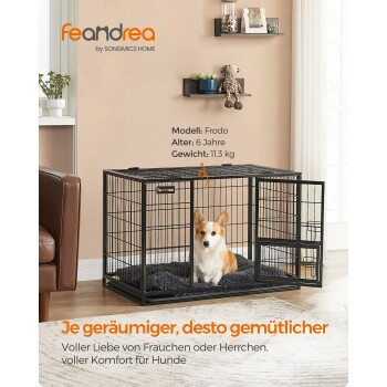 FEANDREA Hundekäfig L-XXXL hochbelastbar, Schwarz, B: 92,5 cm, T: 57,5 cm, H: 64 cm - Bild 2