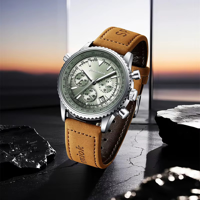 JOOENIOK Armbanduhr Chronograph, Quarz, Leder, Blau, Herren - Bild 2