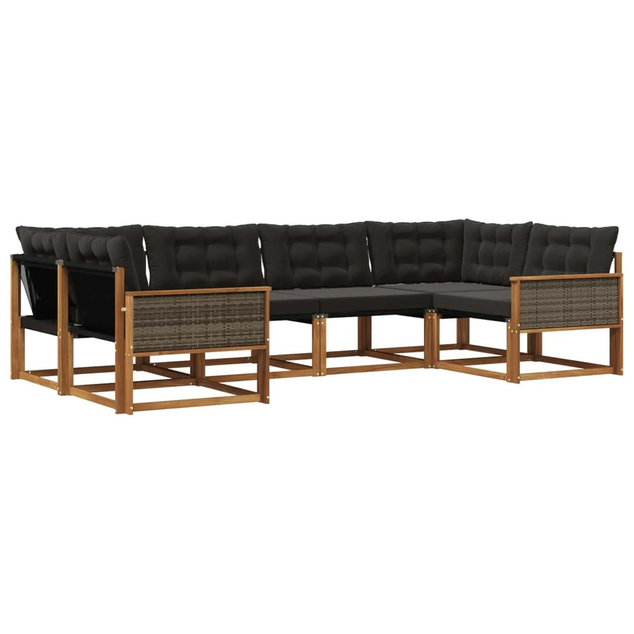 vidaXL Outdoor-Sofagarnitur in L-Form aus massivem Akazienholz mit Textilene und 6 Kissen in Natur und Schwarz - Bild 2