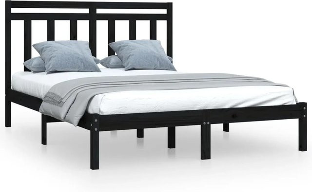 vidaXL Massivholzbett aus Kiefer in Schwarz, B/T: 140 x 190 cm - Bild 1