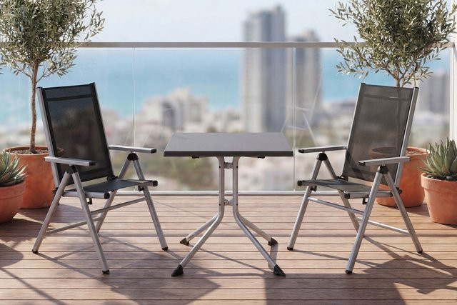 Kettler BasicPlus Pro Balkon-Set KETTALUX in Silber/Anthrazit aus Aluminium und Textilene mit quadratischem Tisch und 2 Klappstühlen, Tisch Breite: 70 cm, Tiefe: 70 cm - Bild 1