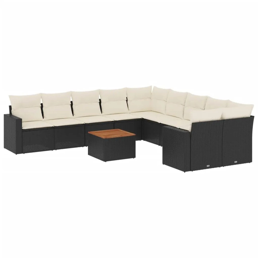 vidaXL 11-tlg Garten-Sofagarnitur in L-Form aus Polyrattan mit Kissen in Schwarz-Creme - Bild 2