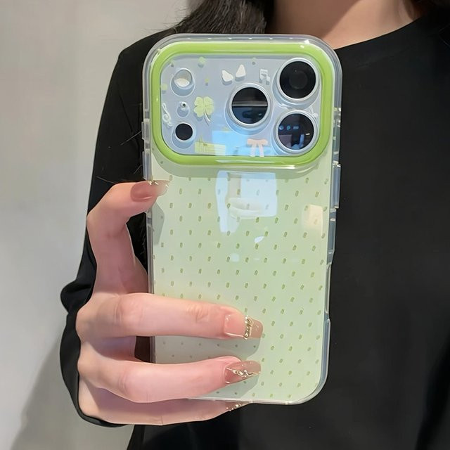 Apple Silikon-Softcase mit grünem Wellenpunkt-Kleeblattmuster für iPhone 17 Pro Max 16 15 14 13 12 11 Pro Stoßfeste TPU-Schutzhülle in Grün - Bild 1