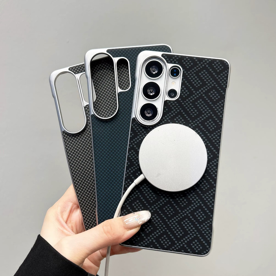 Schutzhülle mit Kevlar-Textur und metallbeschichtetem Rand für Samsung Galaxy S26 Ultra und Galaxy S25 Ultra Plus in Schwarz mit magnetischer Ladefunktion - Bild 2