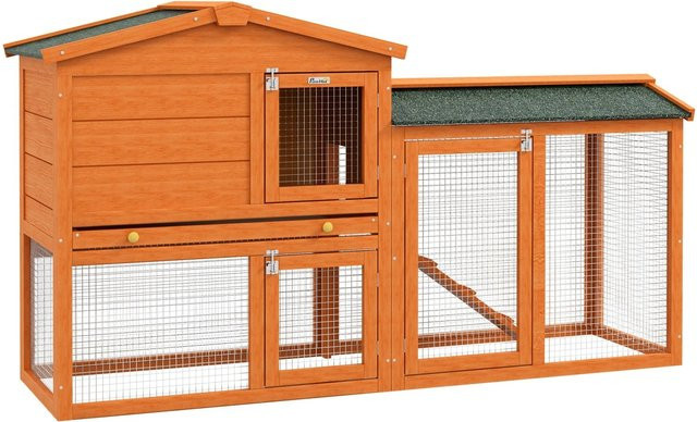 PawHut Kaninchenstall aus Tannenholz in Orange, B/T/H: 150 x 45 x 85 cm - Bild 1