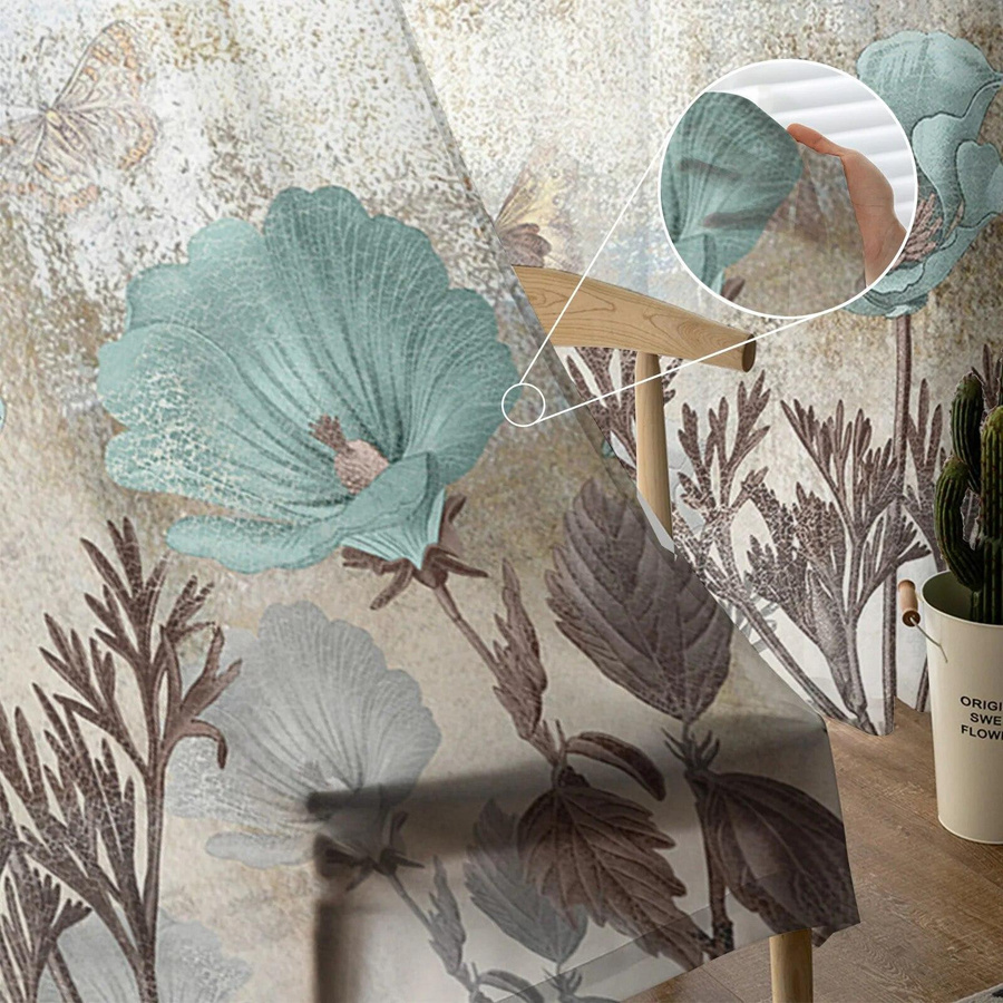 Transparentes Voile-Fensterbehang mit Retro-Tulpenmuster von Your Warm Home, Breite: 135 cm, Höhe: 114 cm - Bild 2
