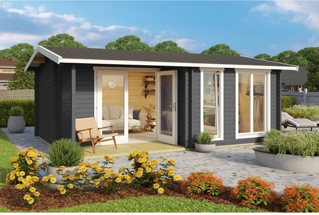 Lasita Gartenhaus Brighton Maja aus Fichtenholz in Carbongrau mit Satteldach, B/H/T: 580 x 245 x 370 cm - Bild 1