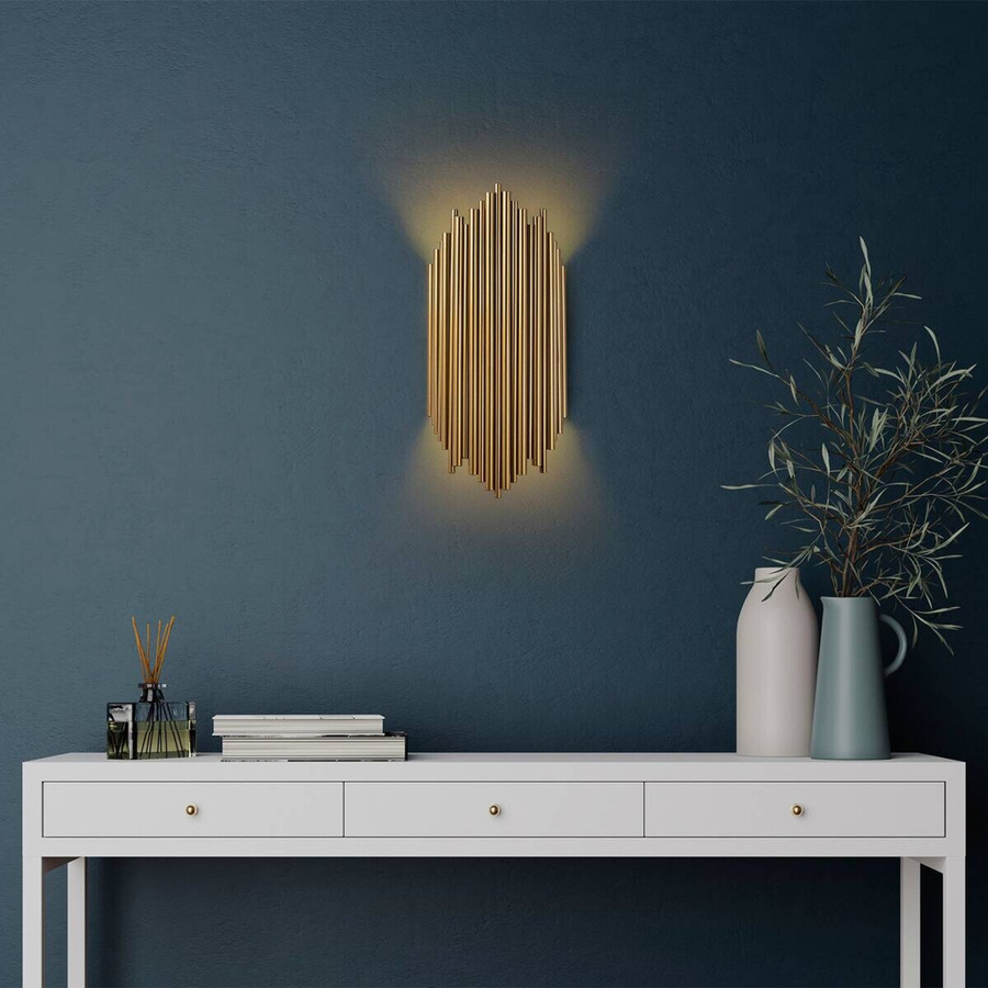 Opviq Wandleuchte Gold aus Metall mit E14 Fassung, B/H/T: 8 x 40 x 18 cm - Bild 3