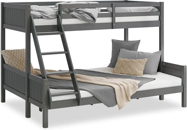 Homestyle4u Etagenbett aus Kiefernholz in Grau mit Lattenrost für Kinder, B/T/H: 230 x 140 x 147 cm - Bild 1