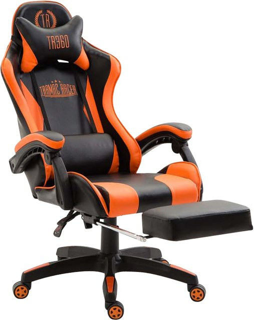 TPFLiving Bürostuhl India Schreibtischstuhl aus Kunstleder in Schwarz/Orange mit Armlehnen und Rollen - Bild 1