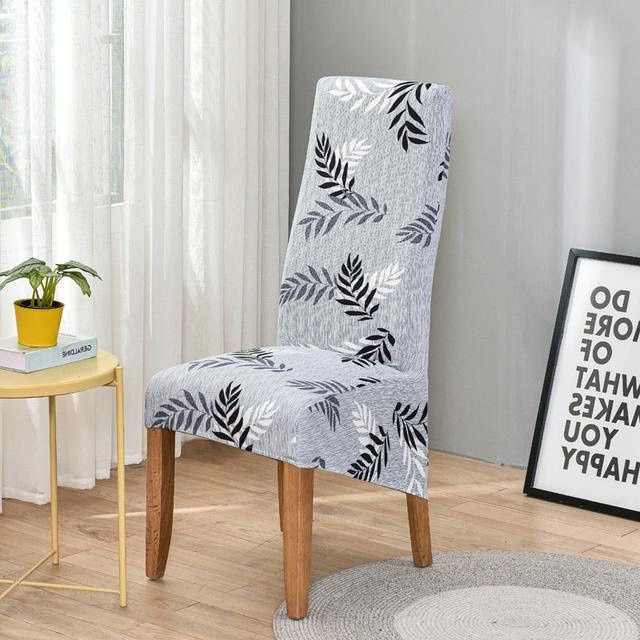 S-EMIGA Stuhlbezug mit hoher Rückenlehne in Grau mit floralem Muster, Stretch-Hussen für Esszimmerstühle, Größe Medium (Breite: 48-55 cm) - Bild 1