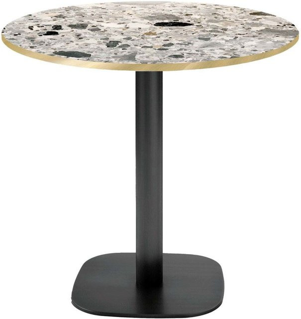 RestooTab Tisch Round runder Esstisch in Steingrau Terrazzo mit Messingkanten und schwarzem Gestell, Höhe: 75 cm, Durchmesser: 70 cm - Bild 1