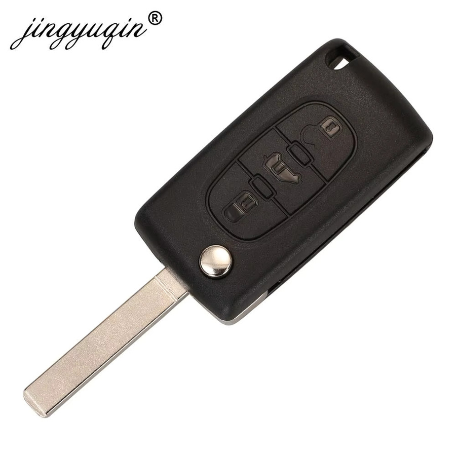 Jingyuqin 10er Set 3-Tasten Flip Remote Autoschlüssel für Peugeot Partner Expert Citroen Berlingo Dispatch in Schwarz CE0523 CE0536 HU83 VA2 - Bild 2