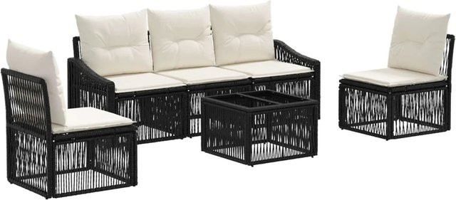 vidaXL Gartensofa-Set 6-teilig Schwarz aus Poly-Rattan und Metall mit Polsterkissen und Couchtisch - Bild 1