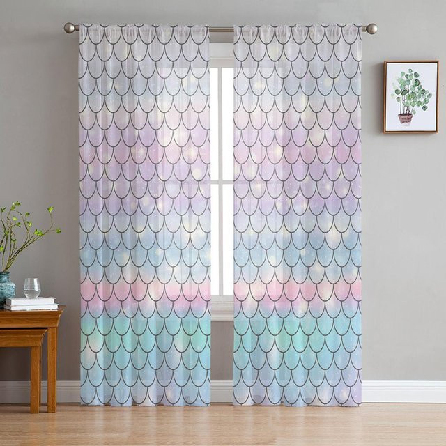 Super Six Chiffon-Vorhang mit Meerjungfrauen-Muschel und Galaxie-Traummotiv, transparent, Multicolour, Breite: 135 cm, Höhe: 114 cm - Bild 1