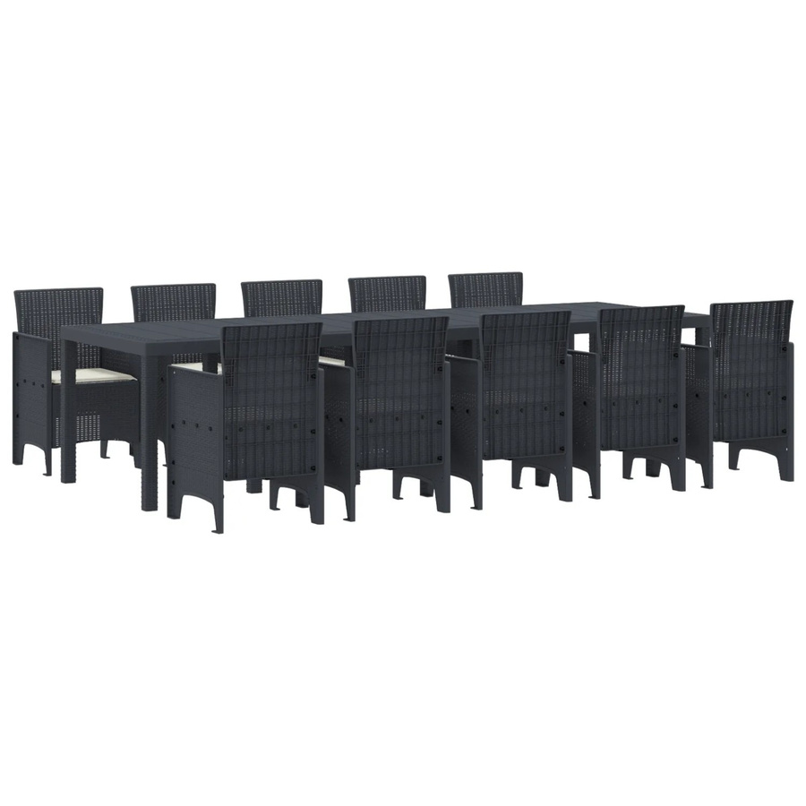 vidaXL 11-teiliges Garten-Essset aus Poly-Rattan mit Kissen in Anthrazit und Beige - Bild 2