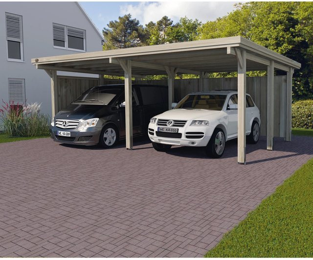 Weka Doppelcarport 618 Gr. 1 Flachdach aus kesseldruckimprägniertem Nadelholz in Braun mit PVC-Dachplatten B: 603 cm, T: 512 cm, H: 233 cm - Bild 1