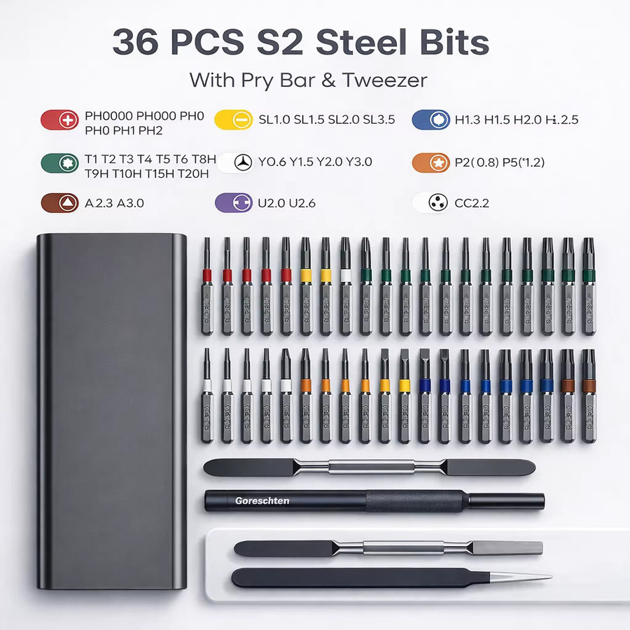 36-in-1 Präzisions-Schraubendreher-Set aus S2-Stahl mit magnetischen Bits für Elektronik, Smartphone und Laptop - Bild 4