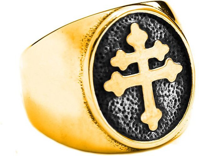 Yiran Jewelry Siegelring Lorraine-Kreuz, Edelstahl, Gold, Herren - Bild 1