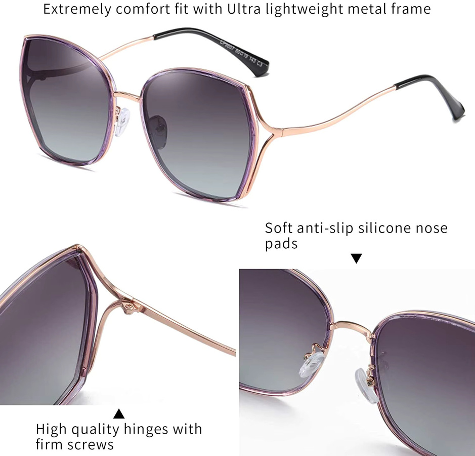 ZENOTTIC Sonnenbrille, Übergroße, Geometrisch, Metall, Damen, Polarisiert - Bild 5