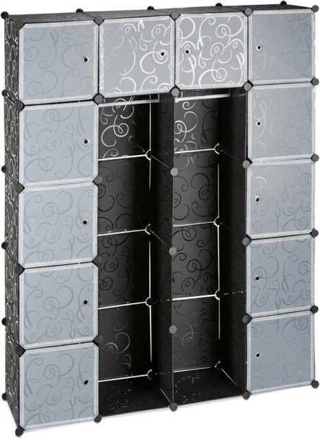 Relaxdays Kleiderschrank Stecksystem aus Kunststoff und Metall in Schwarz, erweiterbar, B: 180 cm, H: 145 cm, T: 36,5 cm - Bild 1