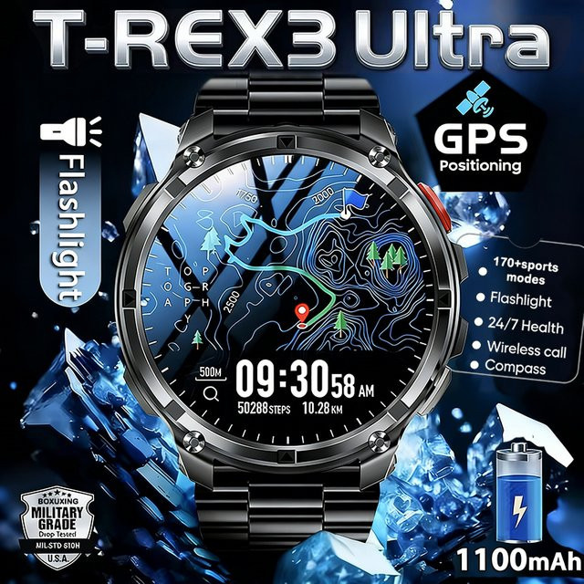 BOXUXING Smartwatch, T-REX3 Ultra, 1,7 Zoll AMOLED, 10 ATM, Herren, Schwarz - Bild 1