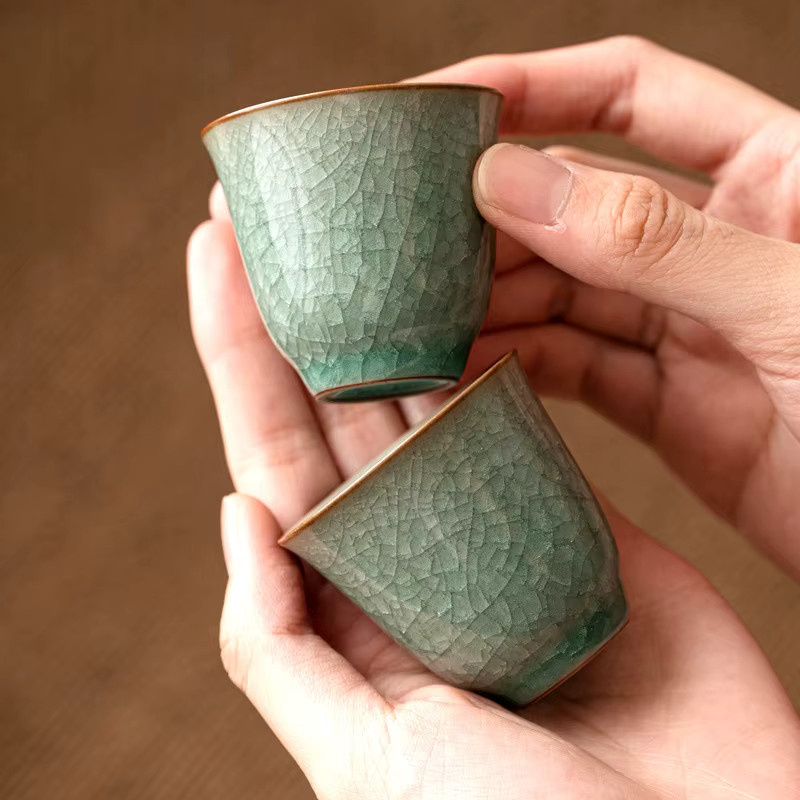 Ru-Keramik Eisblumen-Teetasse aus Keramik in Grün mit floralem Design - Bild 2