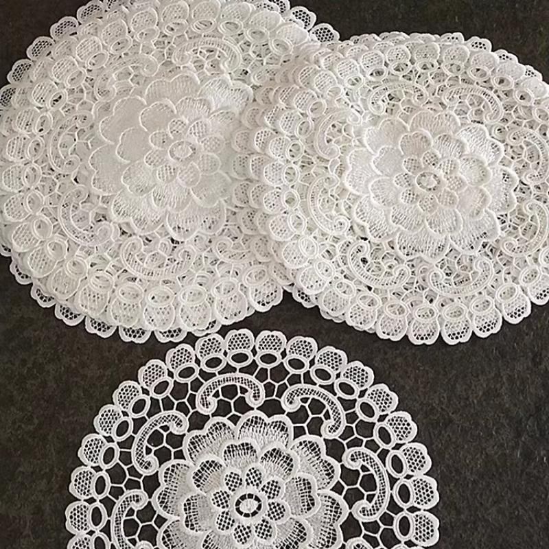 Runde Tischmatte von Yiran Furniture mit moderner Stickerei im nordischen Stil, Farbe: Weiß, Durchmesser: 25 cm - Bild 3