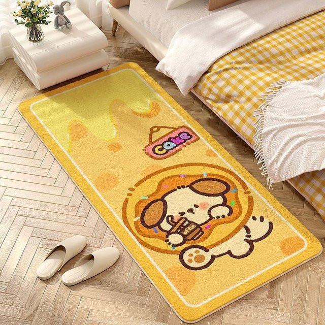 Yiran Furniture Bodenmatte mit Streifen-Design und Cartoon-Mädchen-Motiv, Waschbar, B/T: 40 x 120 cm, Farben: Pink und Gelb - Bild 1