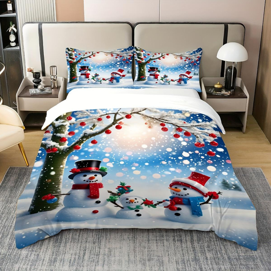 3-teiliges Weihnachts-Bettwäsche-Set mit Schneemann-Motiv aus weicher Mikrofaser, Bettbezug mit Reißverschluss, Größe: 135 x 200 cm - Bild 2
