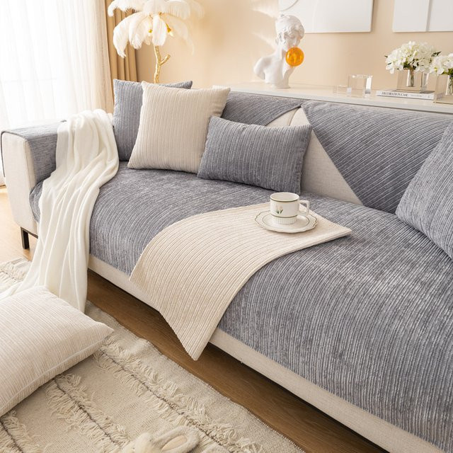 Jingyan Xijie Sofa Kissen aus Plüsch und Cord in modernem Streifen-Design für den Winter - Bild 1