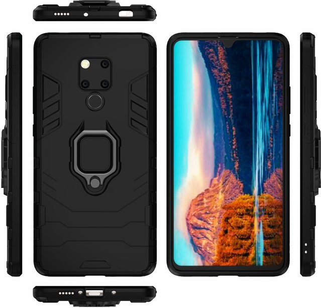 Stoßfeste Handyhülle mit Ringständer für Huawei Mate 20X und Mate 20 Pro in Schwarz aus Silikon und PC - Bild 1