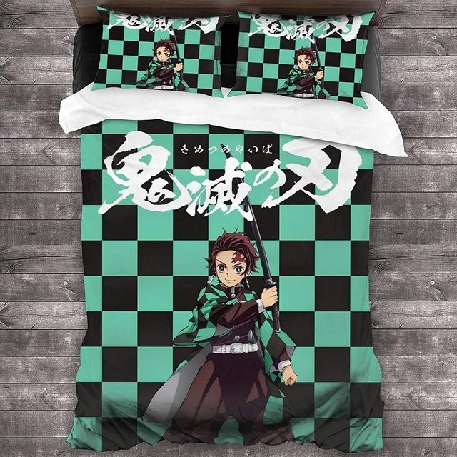 Nezuko Kamado und Muichiro Tokito Anime Bettwäsche-Set von Potdemiel in Grün für Kinder und Jugendliche - Bild 1