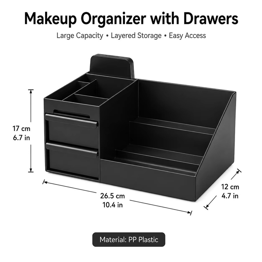 Meltset Kosmetik-Organizer aus Kunststoff in Schwarz und Weiß mit Schubladen für den Schreibtisch, Badezimmer und Schminktisch, B/T/H: 26,5 x 17,0 cm - Bild 3