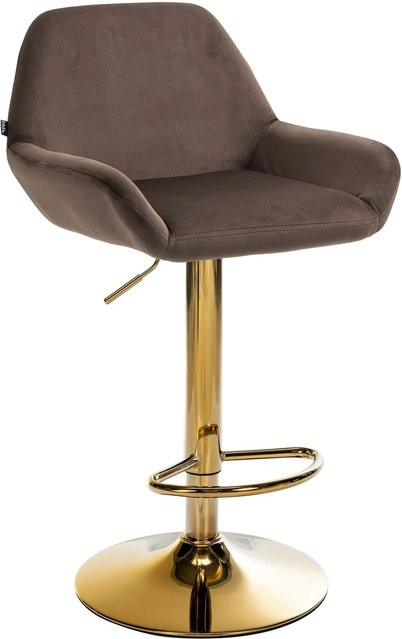 DELUKE Barhocker BIKEL, Barstuhl aus Samt in Braun mit Gold-Gestell, höhenverstellbar, drehbar mit Lehne, B/T/H: 51 x 52 x 89 cm - Bild 1