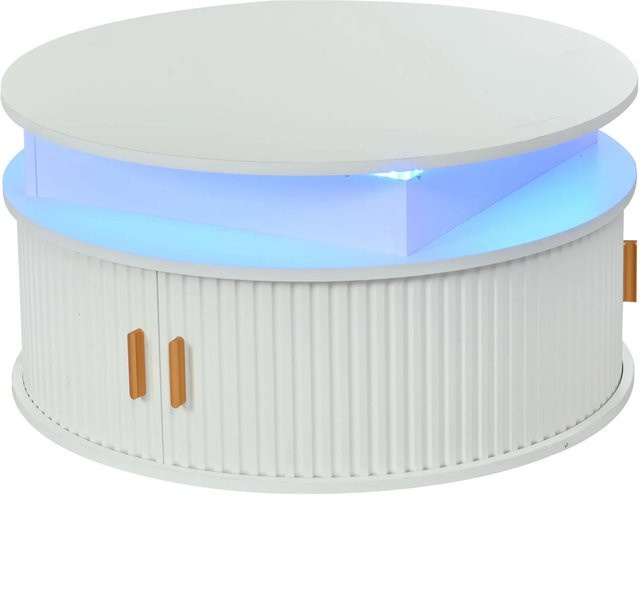 okwish Couchtisch mit LED und höhenverstellbarem Stauraum mit Rolltür in Weiß Hochglanz B/T/H: 75 x 75 x 52 cm - Bild 1