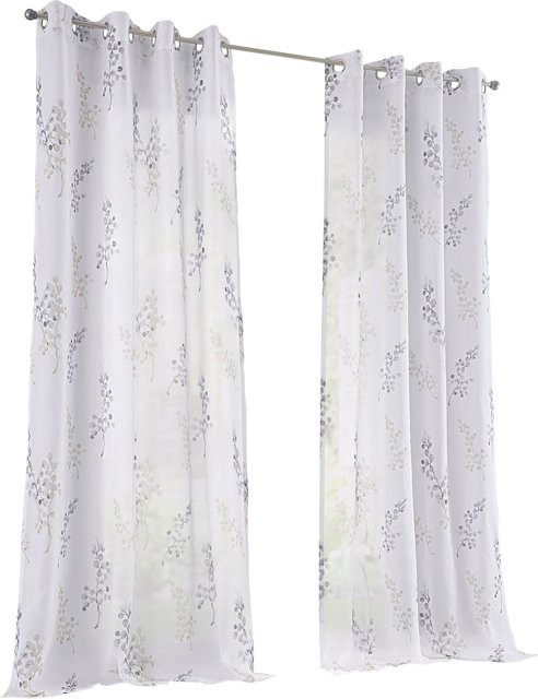 Dekostore Heine Home semi-transparentes Vorhangpaneel mit Ösen aus 100% Polyester in Beige und Weiß - Bild 1