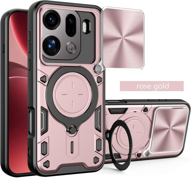 Stoßfeste Armor Schutzhülle für OPPO Find X9 Pro mit Schiebe-Kamera-Schutz und magnetischem Ringhalter in Pink - Bild 1
