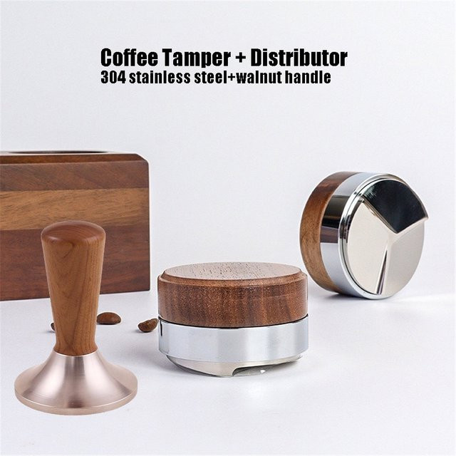 YUAN-ECT Kaffee-Stampfer mit Walnuss-Abdeckkopf in Braun, Espresso-Nivellierer und Kaffeeverteiler-Werkzeug für Siebträger, Durchmesser: 58,5 mm - Bild 1