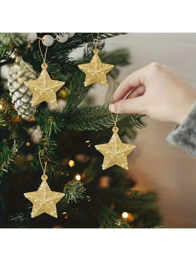 DUTRIEUX 12er Set glitzernde Sternornamente in Gold und Silber als wiederverwendbarer 3D Weihnachtsbaumschmuck zum Aufhängen - Bild 5