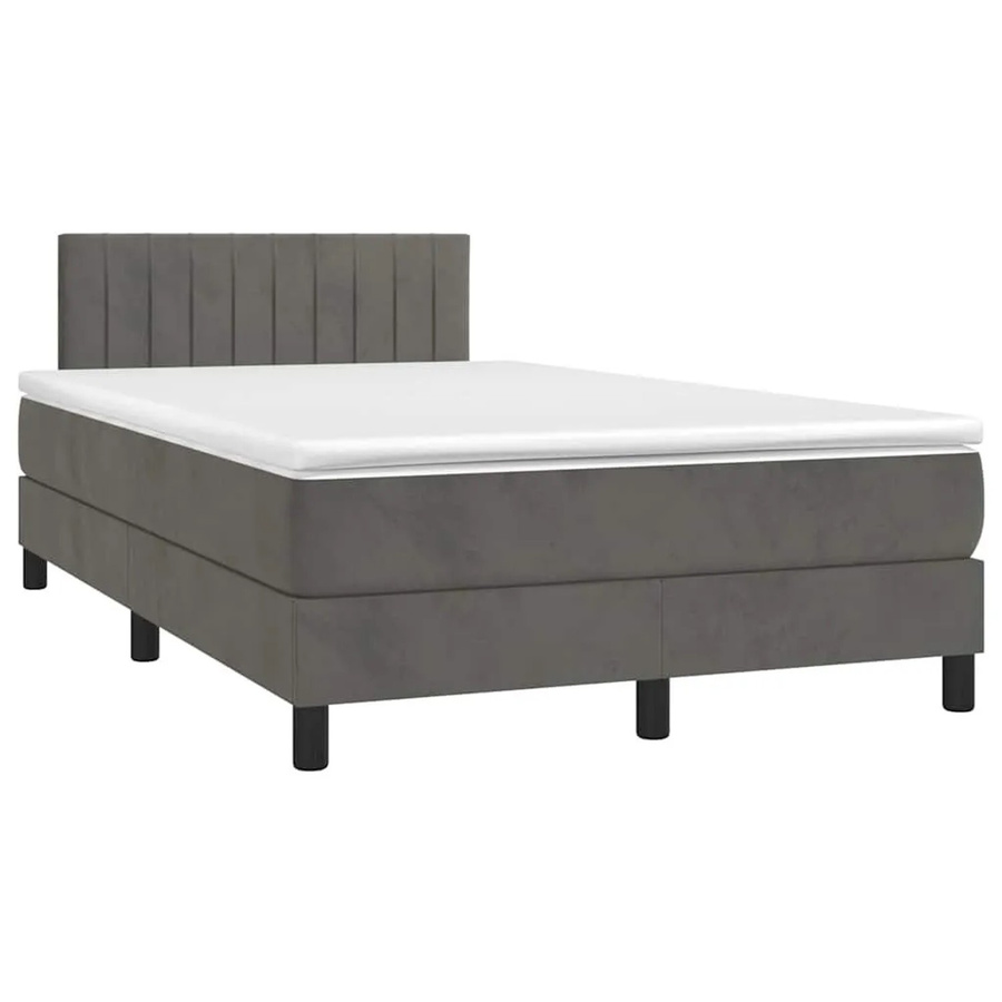 vidaXL Boxspringbett mit Matratze in Dunkelgrau, Hybridbett mit LED-Unterbettbeleuchtung und USB-Ladeport, Samt, B/T: 120 x 190 cm - Bild 2