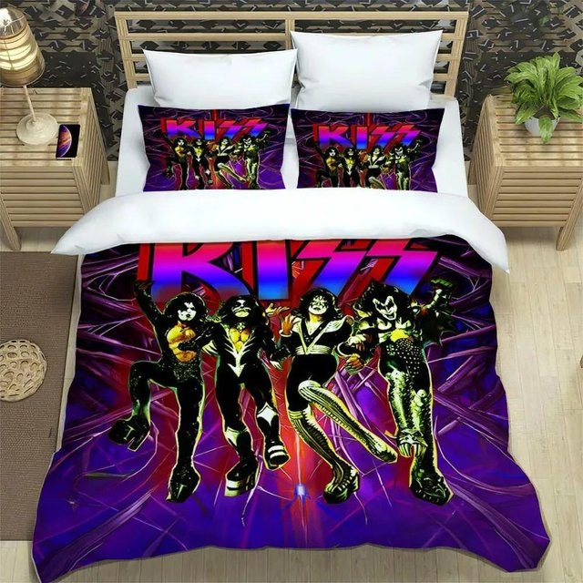 KISS Band Bettwäsche Set mit 3D-Druck, Rock-Design, Bettbezug und Kissenbezüge aus Mikrofaser, Mehrfarbig, Breite: 264 cm, Tiefe: 228 cm - Bild 1